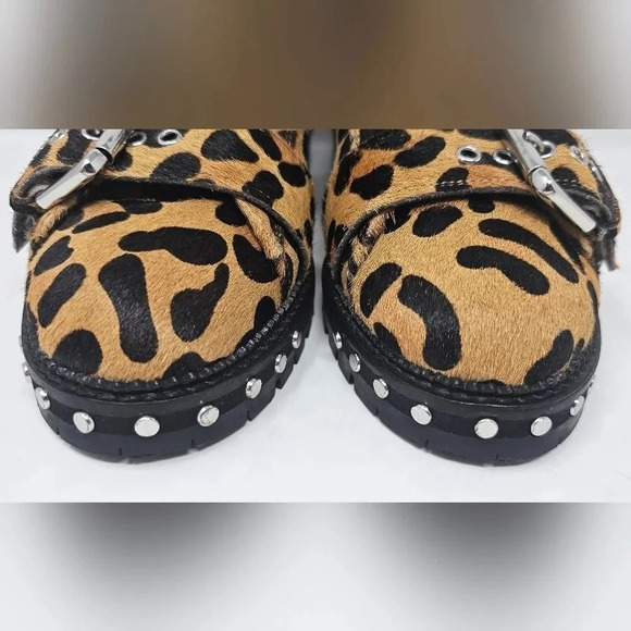 Topshop Leopard Print Pony Skin Ankle Boots  Buckles Biker Zip Size US 6.5 EU 37 - Picture 2 of 14